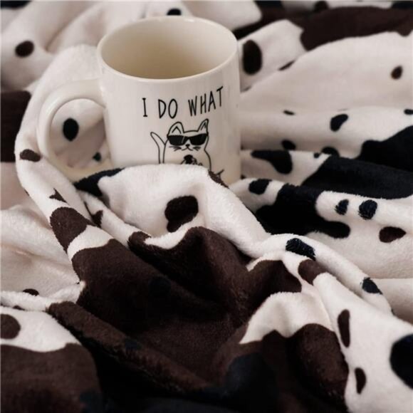 Cow Print Blanket Animal Brown Black Milky White Faux Fur Throw Blankets Western - Picture 5 of 7